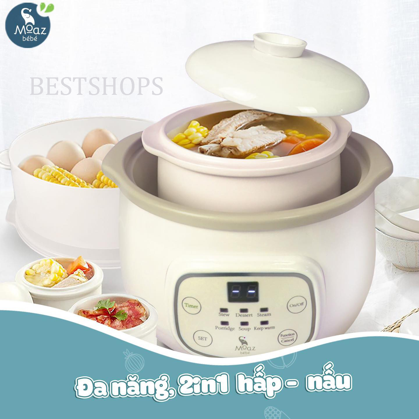 Nồi nấu chậm moaz mb030 siêu rẻ,nồi nấu đa chức năng như:nấu súp, nấu đồ ngọt đồ hấp,nấu cháo,hầm canh…nấu được những món ăn rất bổ dưỡng cho bé mà còn có thể nấu rất nhiều các món ăn cho cả gia đình