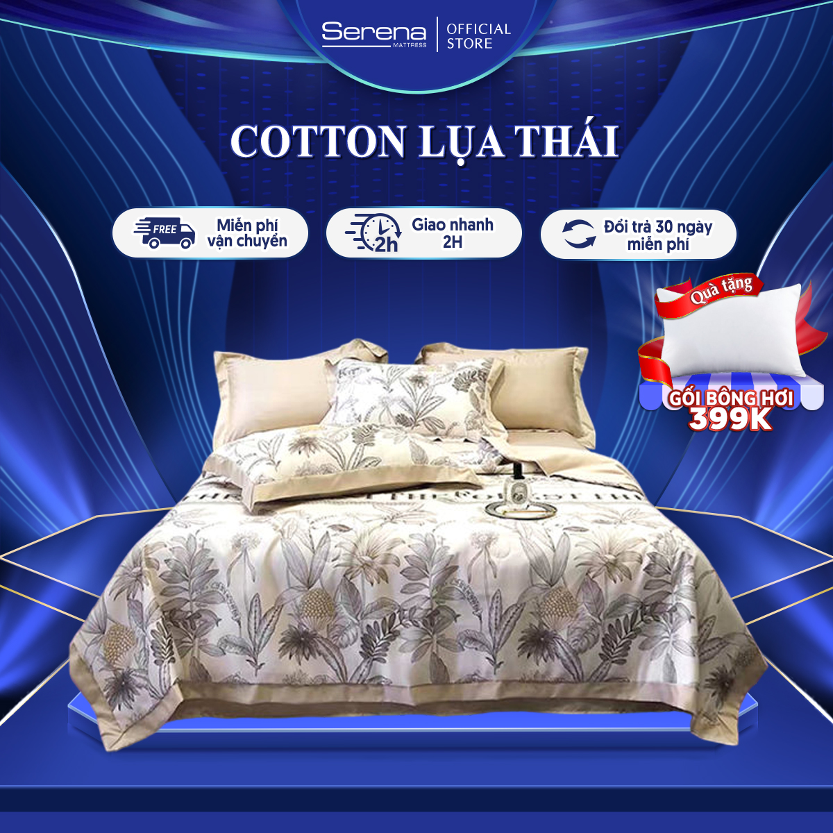 Bộ chăn ga gối 5 món cho bé cotton lụa thái SERENA chính hãng chuẩn khách sạn 5 sao bộ vỏ chăn mền ga drap ra gối nệm đệm ngủ trải phủ chun bọc giường 5 món cotton lụa thái dễ thương chăn ga cao cấp