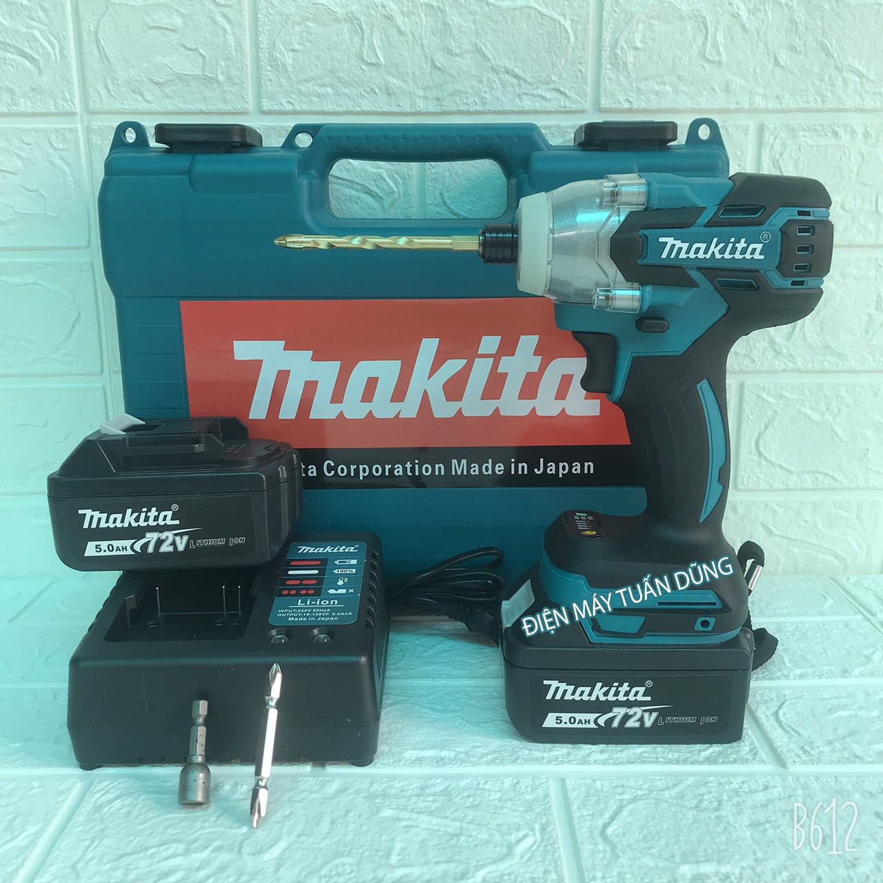 Máy bắt vít Makita 72V KHÔNG CHỔI THAN - 2 PIN, KÈM 1 MŨI KHOAN, MŨI BẮN TÔN,VÍT