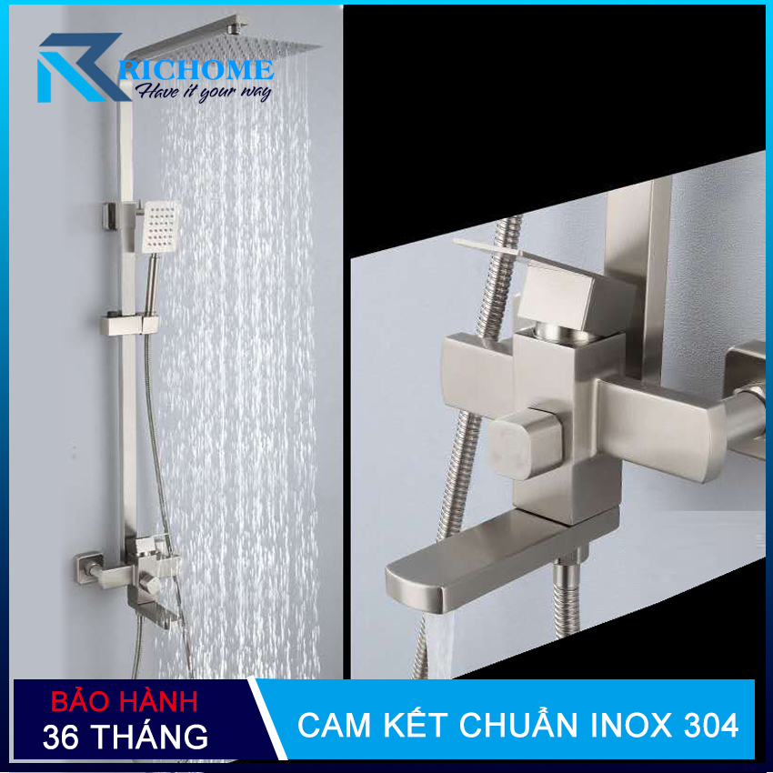 Bộ sen cây tắm đứng nóng lạnh thân hộp vuông OS805 tay sen vuông chất liệu Inox 304 cao cấp - Bảo hành 3 năm toàn quốc