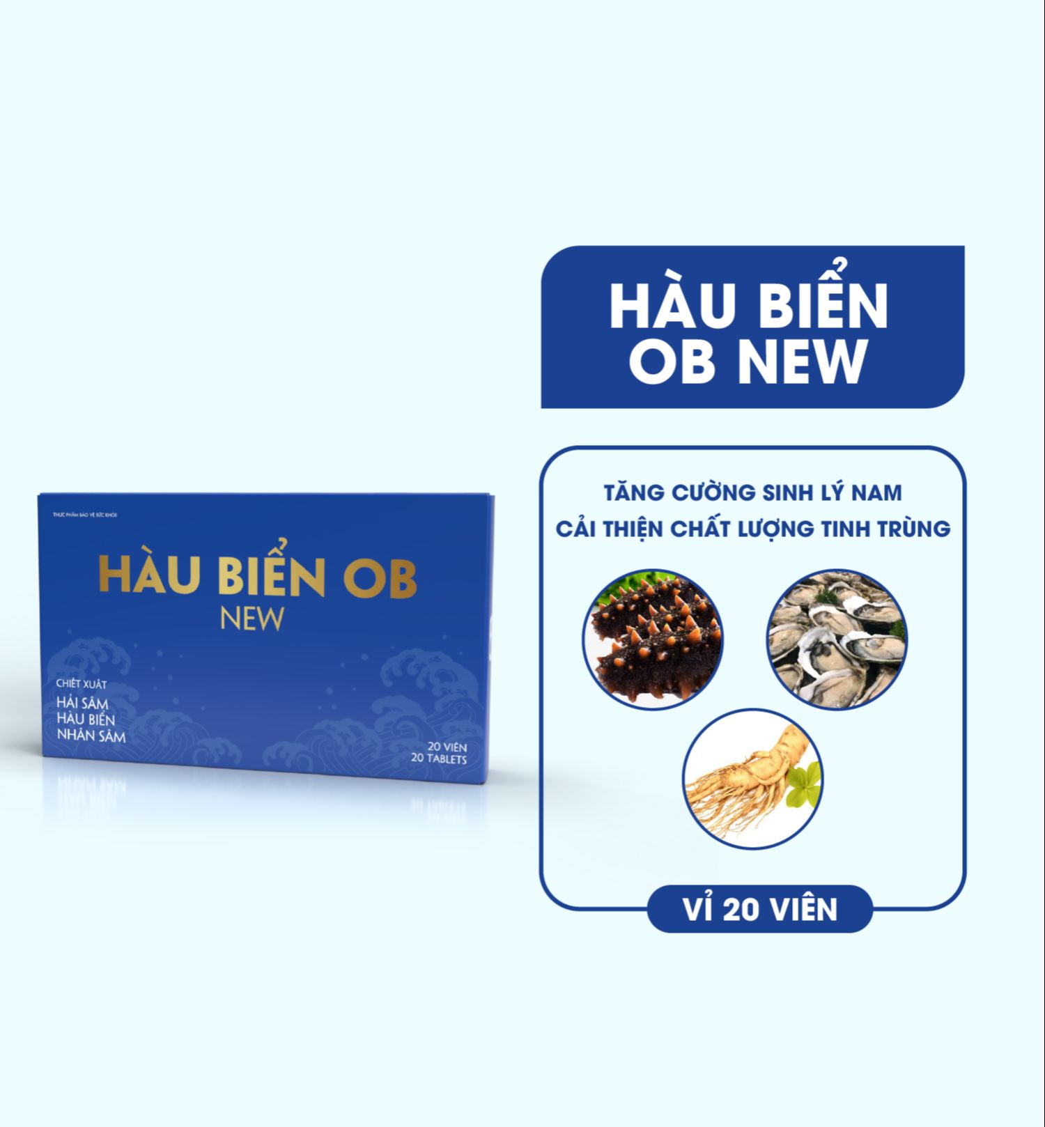 HOBN-Hàu Biển OB NEW - Tăng Cường Sinh Lý Nam - Hỗ Trợ Rối Loạn Cương Dương - Kéo Dài Thời Gian - Cải Thiện Chất Lượng Tinh Trùng (20 viên)