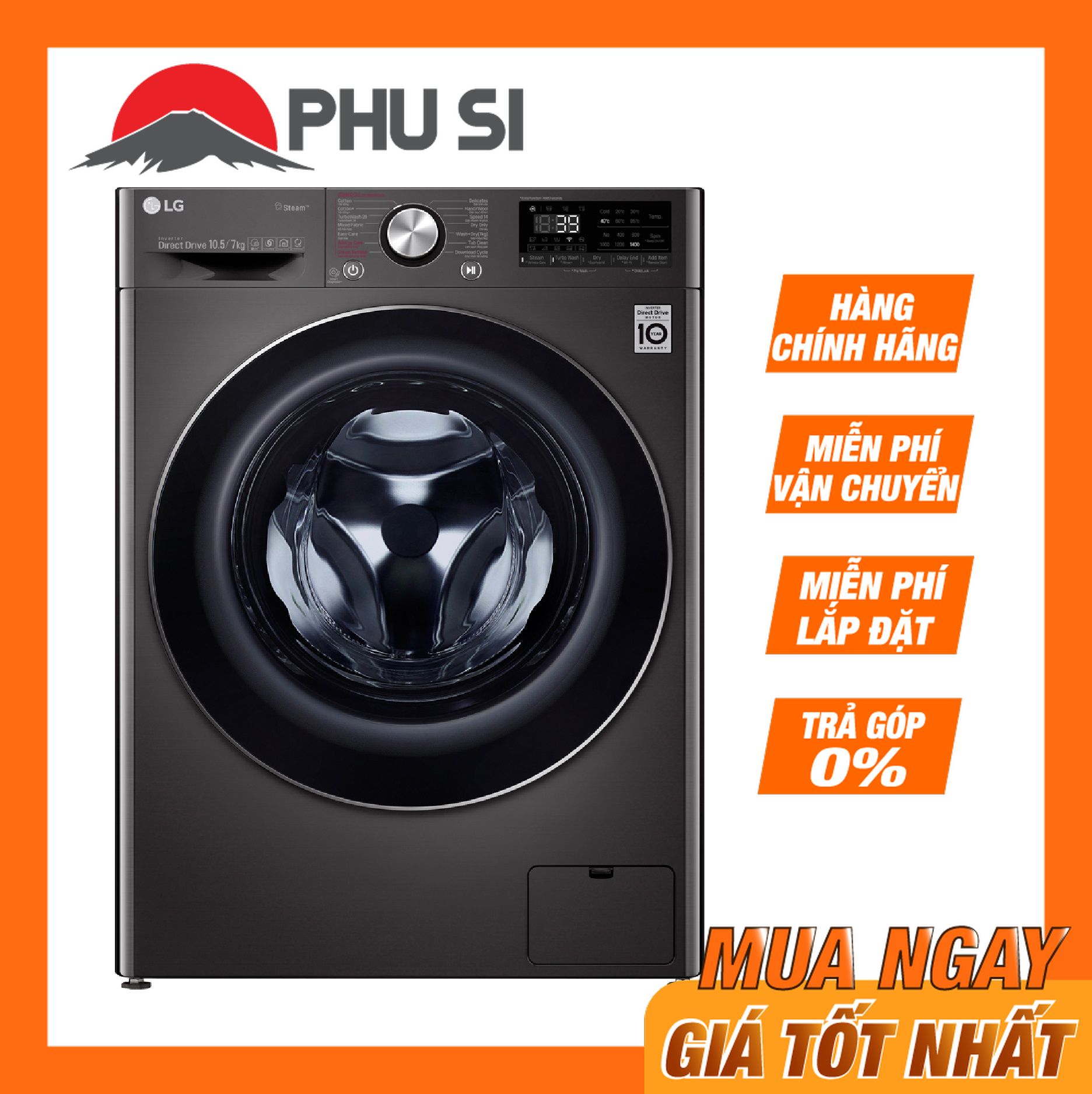 ✅[Trả góp 0%]Máy giặt sấy LG Inverter 10.5 kg FV1450H2B