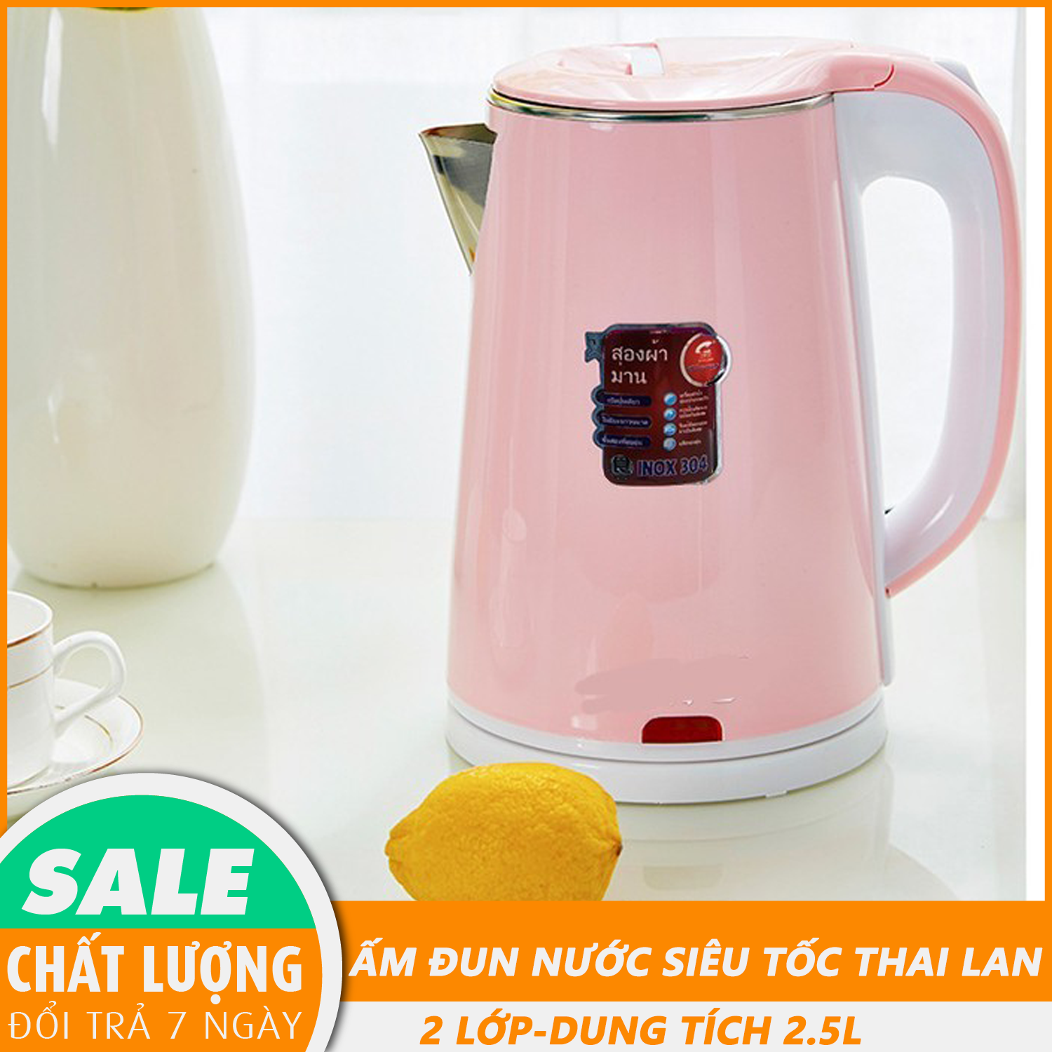 Ấm siêu tốc, Ấm đun nước, Ấm Siêu Tốc 2 Lớp JipLai Thái Lan - Dung tích: 2.5L, Ấm Đun Nước Cực Nhanh - Cao Cấp - Sang Trọng, Cách Nhiệt Cách Điện An Toàn- Hỗ trợ 1 đổi 1 trong 7 ngày - Giao màu ngẫu nhiên