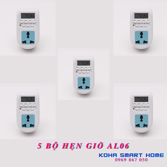 Bộ 5 sản phẩm Ổ cắm hẹn giờ điện tử AL06 bật tắt thiết bị điện tự động, Công tắc hẹn giờ, Timer tự động từ xa