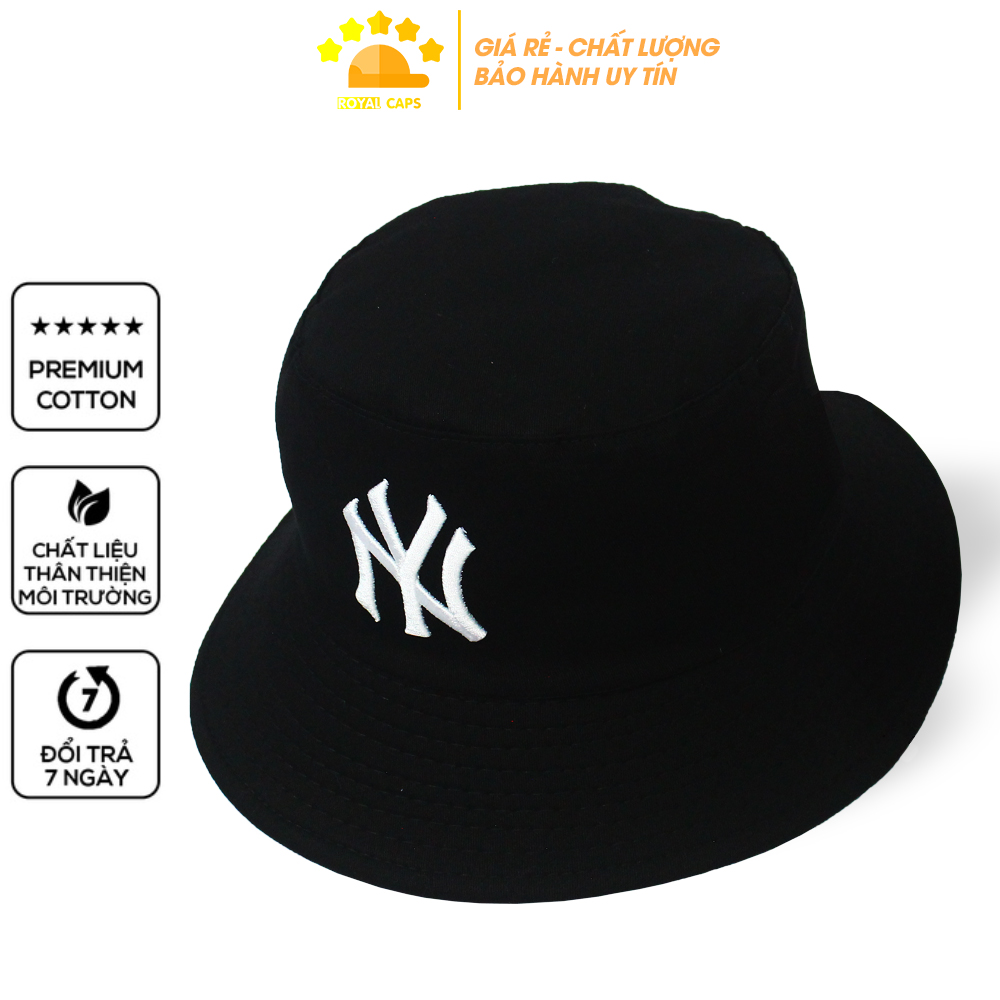 [FREESHIP] Mũ Bucket Nam Nón Tai Bèo Nữ NY New York Yankees Đen Vải Kaki Tốt Bền - Royal Caps