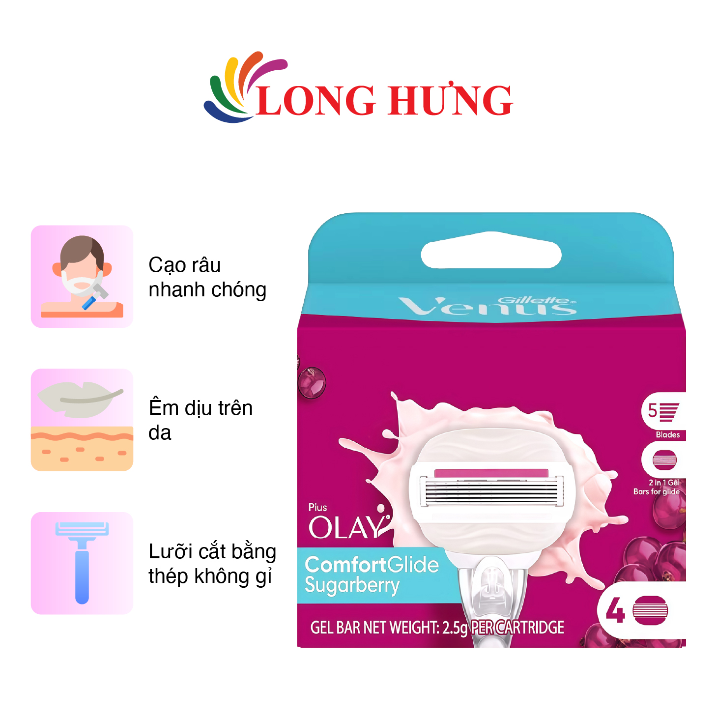 Gillette Venus Comfortglide Olay Sugarberry Replacement Blades (Set of 4)