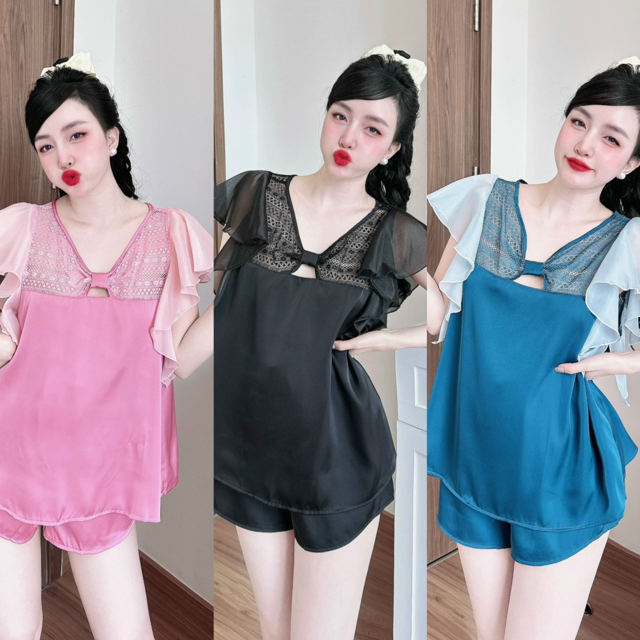 Đồ Ngủ Lụa Bigsize 50-100kg đồ bộ mặc nhà lụa latin mềm mát mặc hè cho nữ