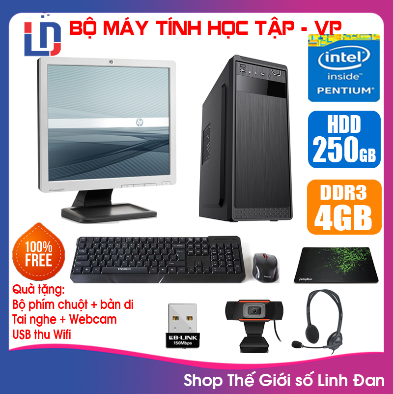 Bộ case máy tính văn phòng học tập CPU Dual core E7-8xxx / Ram 4GB / HDD 250GB + Màn hình 17 inch  + [QUÀ TẶNG: Bộ phím chuột + USB thu wifi + WebCam + Tai nghe + bàn di chuột] VPE7 + M17 - LLD