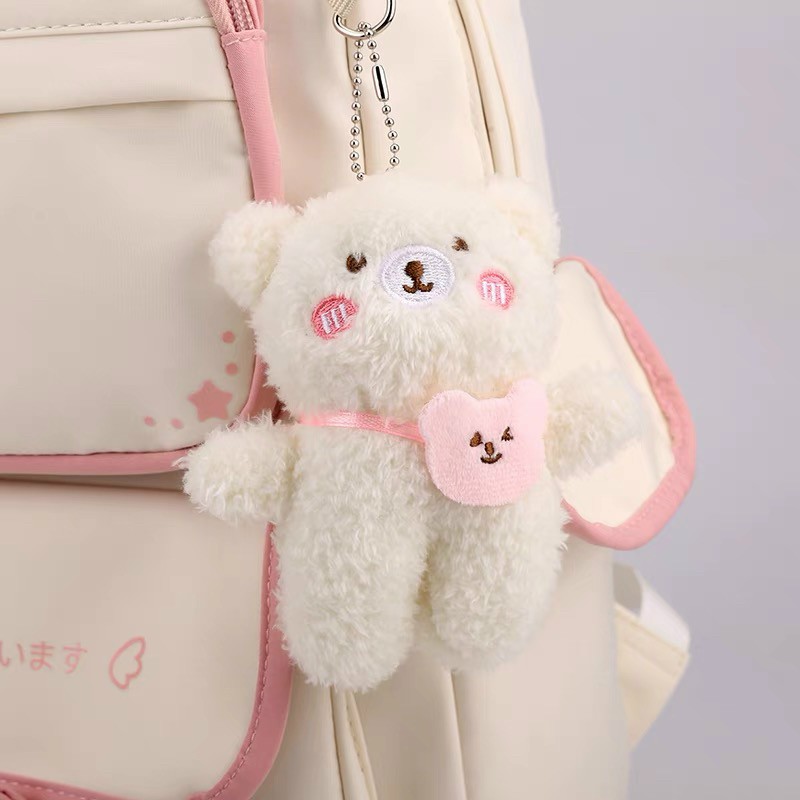 Móc khóa gấu bông tim hồng dễ thương, treo balo, túi xách, phụ kiện gấu bông mini treo trang trí