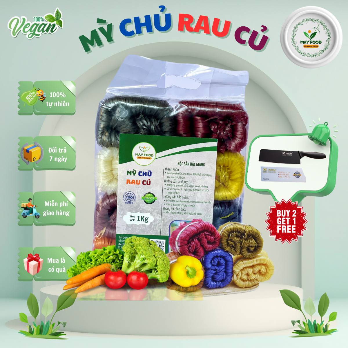 Mỳ chũ ngũ sắc cao cấp, Mỳ gạo chũ ngũ sắc đủ vị đủ dinh dưỡng 100% tự nhiên tốt cho sức khỏe - 1Kg