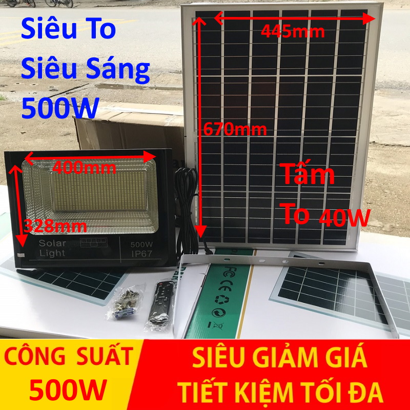 Đèn pha led Năng Lượng Mặt Trời công suất 500w siêu sáng , tấm pin to , có remote mẫu mới nhất , có hiển thị báo pin