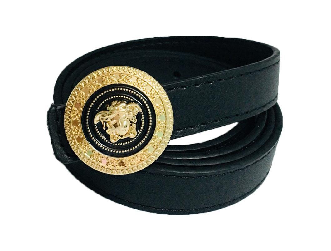 Dây thắt lưng nữ, dây nịt nữ dây da cao cấp mặt tròn chạm hình tinh tế VS86 (màu đen)