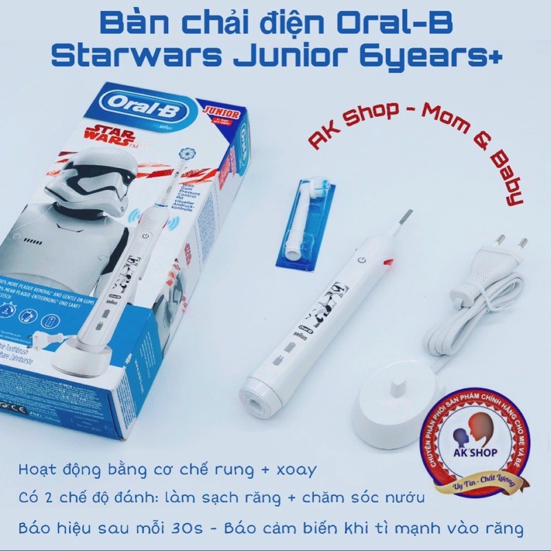 Bàn Chải Điện Junior Oral - B 6Y+ Hàng  (Starwar, Minie Mouse)
