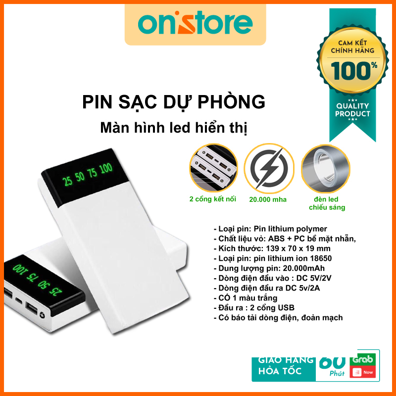 Pin sạc dự phòng 20000mah 20w, sạc dự phòng chính hãng hiển thị kỹ thuật số
