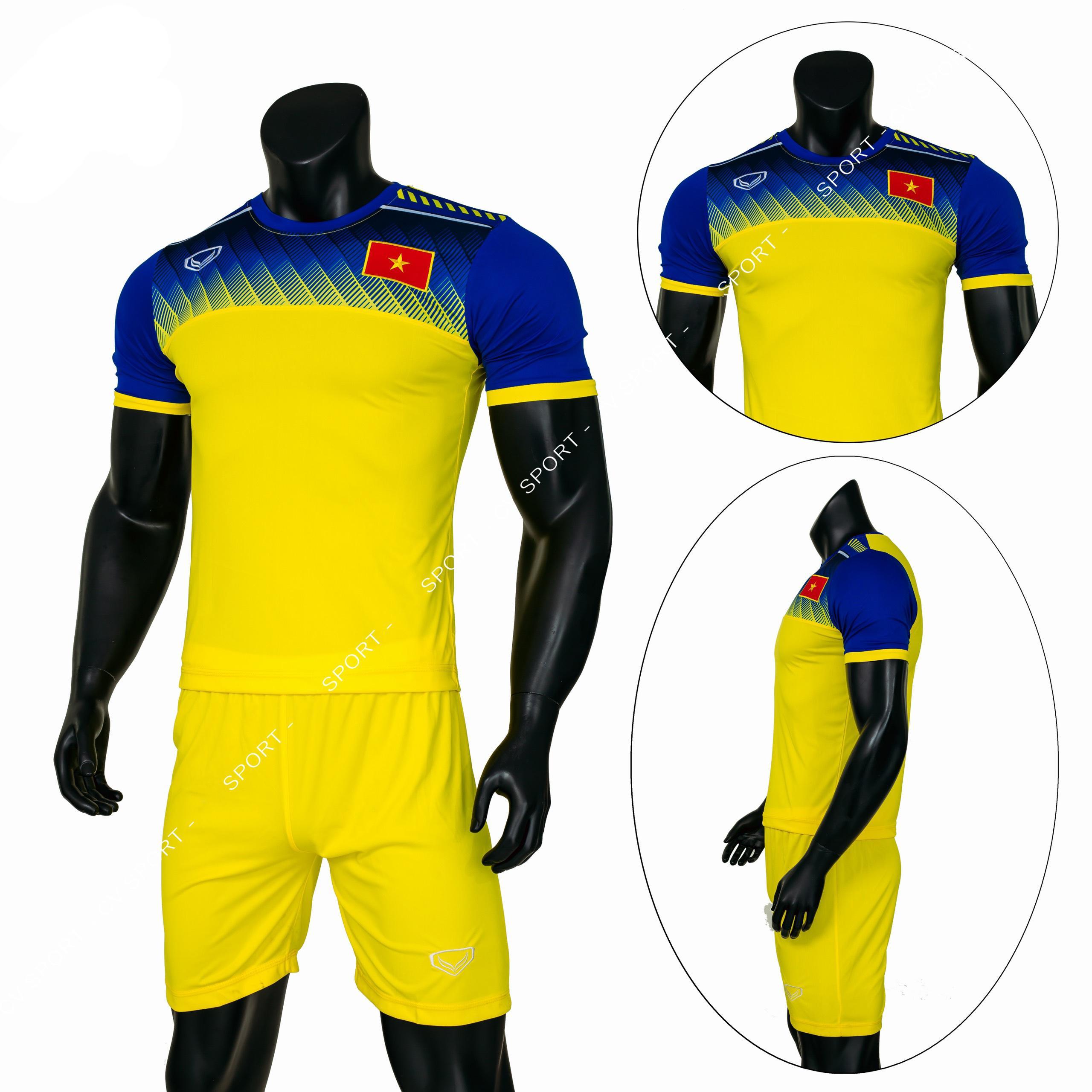 bộ quần áo thể thao, quần áo bóng đá nam đội tuyển Việt Nam 2019 màu vàng - Thun lạnh dày đẹp VN