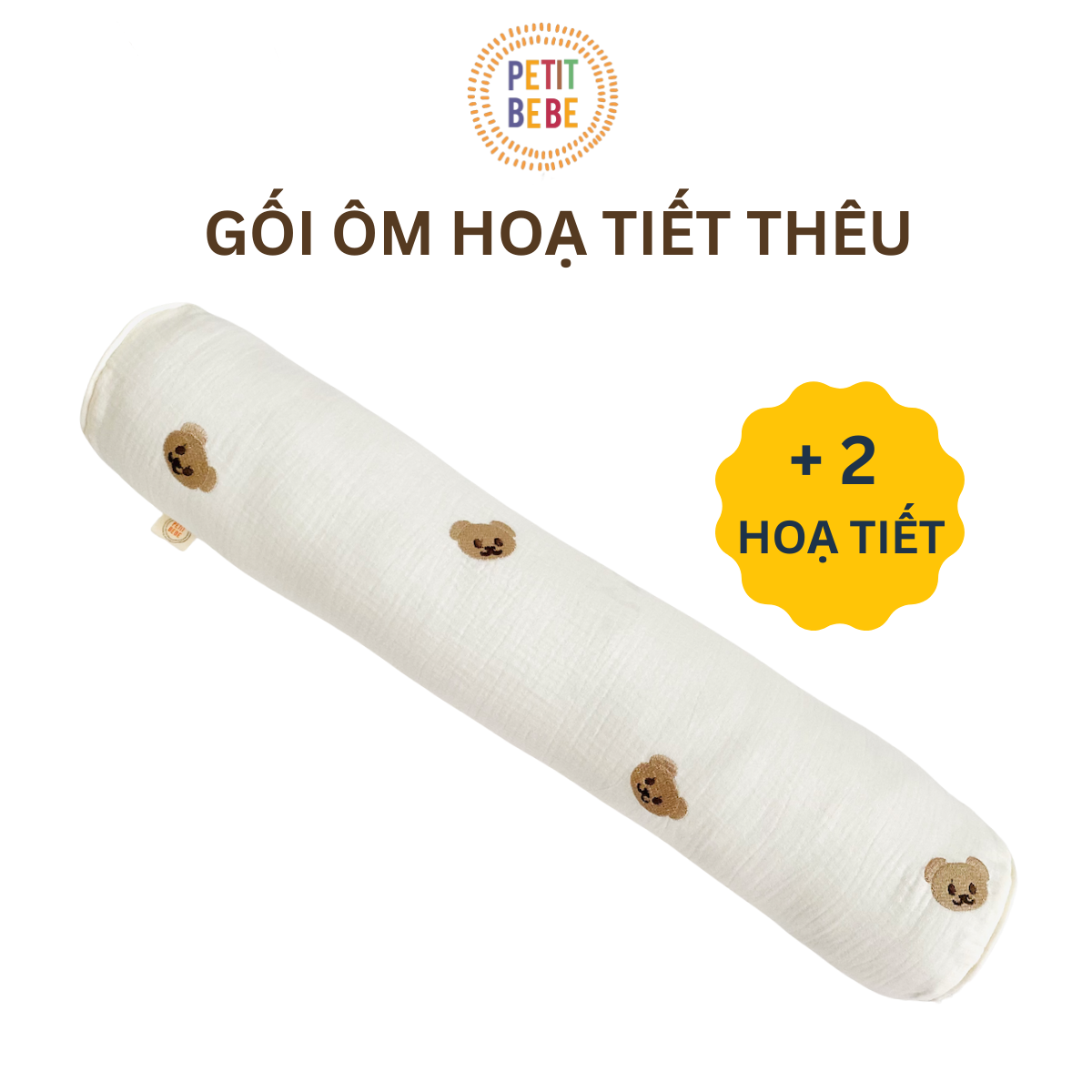 Gối ôm cho bé muslin cao cấp Petit Bebe hoạ tiết thêu mềm mại an toàn cho bé giấc ngủ êm ái.Petit Bebe Store