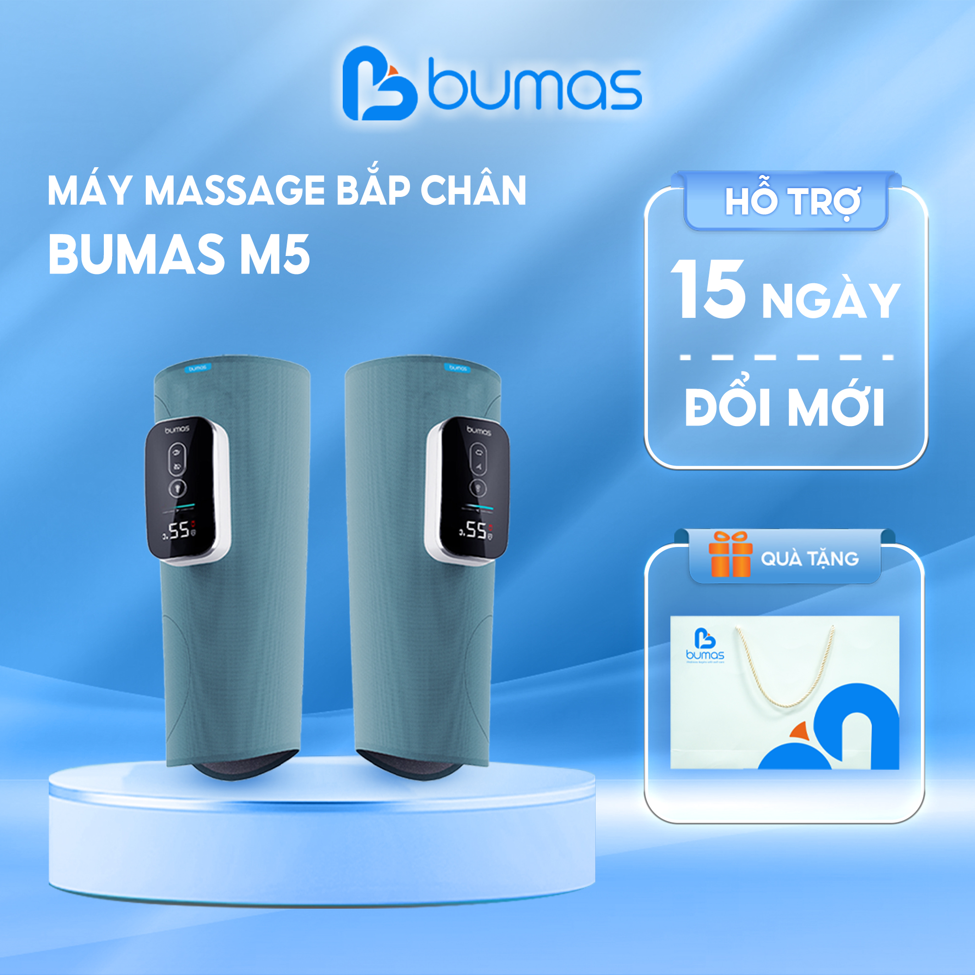 Máy Massage Chân BUMAS M5 - Chườm Nóng Massage Bắp Chân Bằng Khí Nén - Bấm Huyệt Mô Phỏng Bàn Tay Con Người
