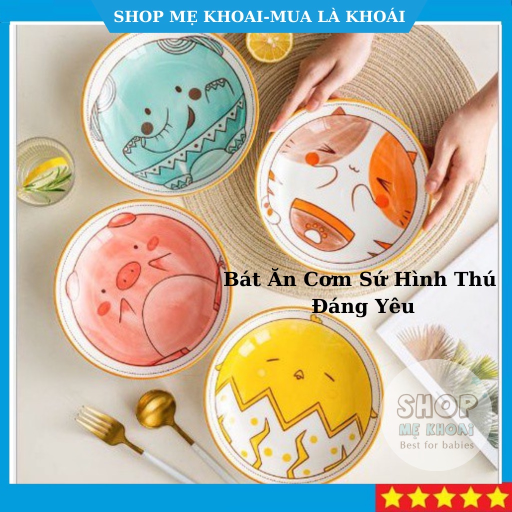 Bát ăn cơm sứ dễ thường hình thú cute đáng yêu, bát ăn cơm đẹp -shop mẹ khoai