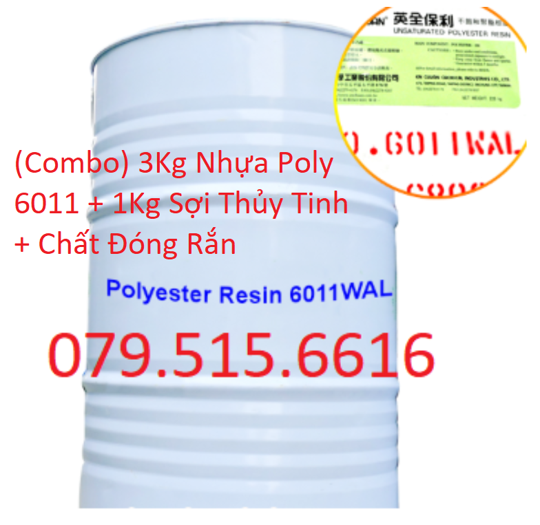 3Kg Nhựa Composite 6011 + 1Kg Sợi Thủy Tinh + Chất đóng rắn (Combo Hot)