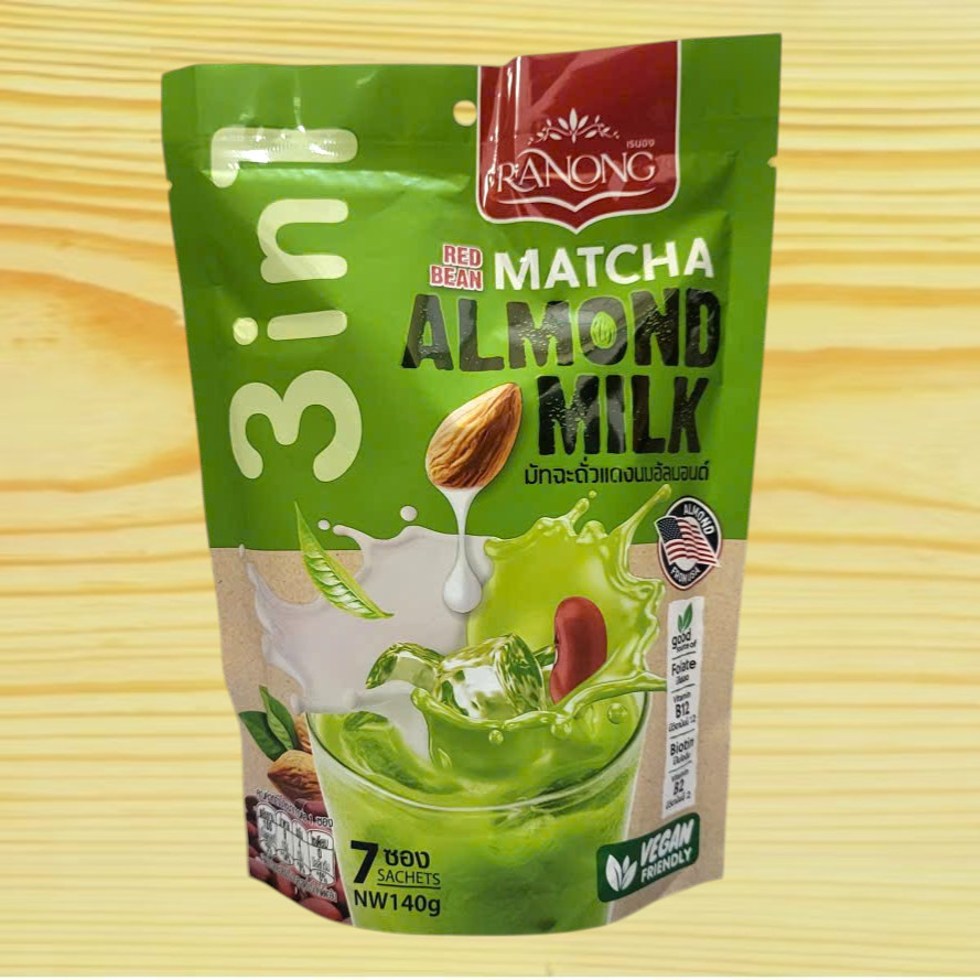 [túi XANH LÁ 140gr / 7 gói] TRÀ SỮA HẠNH NHÂN MATCHA VỊ ĐẬU ĐỎ RANONG TEA 3 in 1 Instant Green Tea Latte