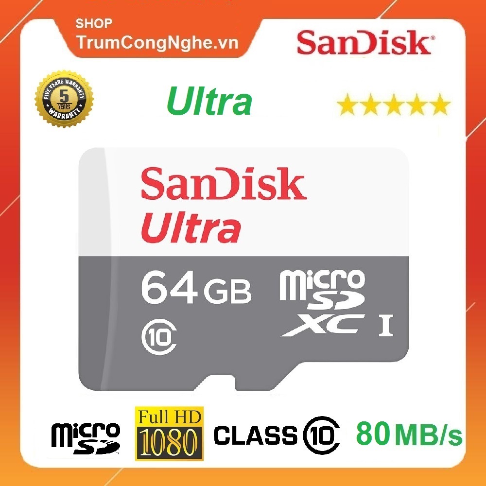 Thẻ nhớ MicroSDHC SanDisk Ultra 533X Class10 64GB 80MB/s - Tốc Độ Cao