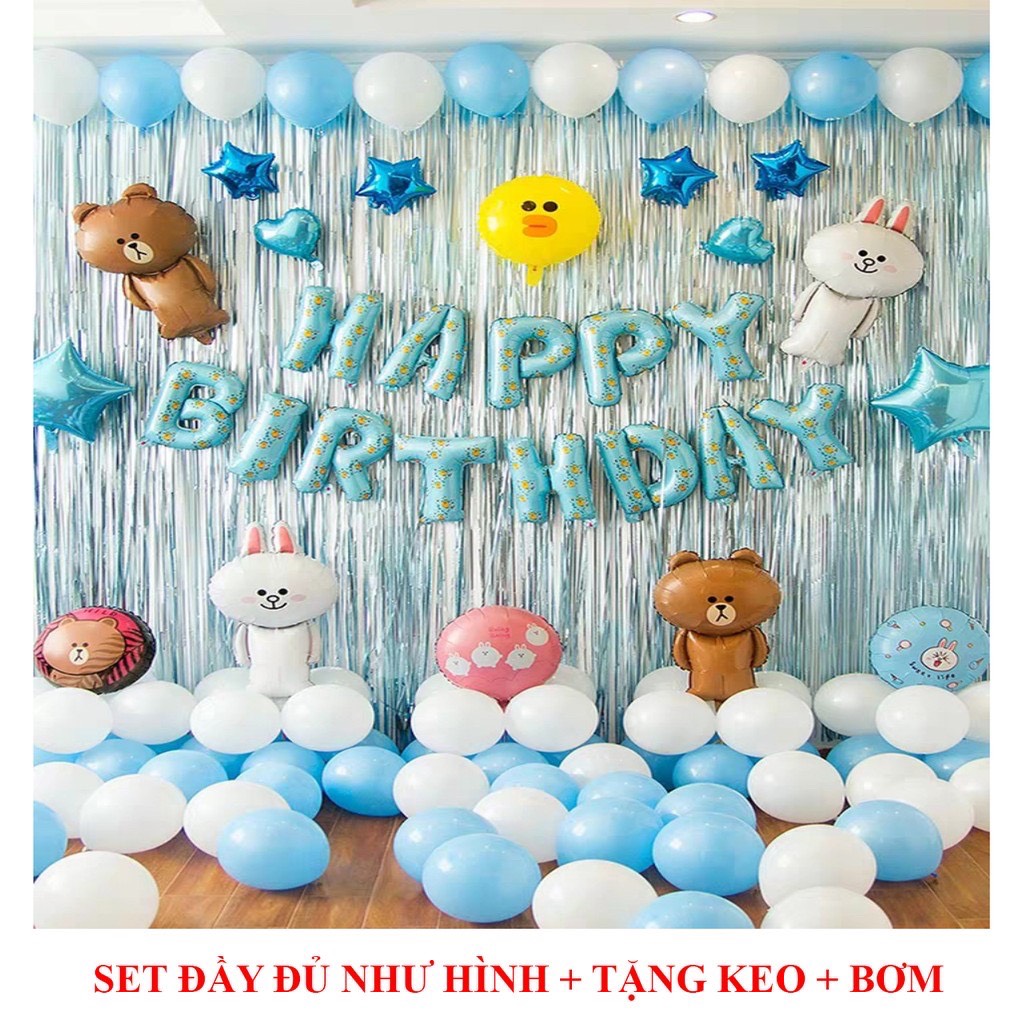 Trang trí sinh nhật cho bé đủ các mẫu set trang trí kèm bóng số tuổi, keo dán, bơm bóng