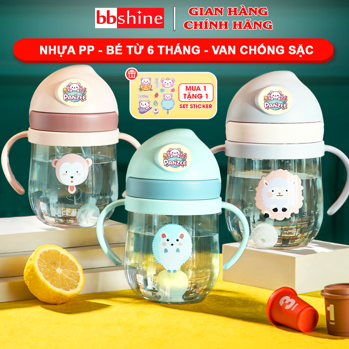 Bình nước cho bé chống sặc cao cấp BBShine, Bình tập uống nước cho bé bằng nhựa PP chịu nhiệt tốt – BN012