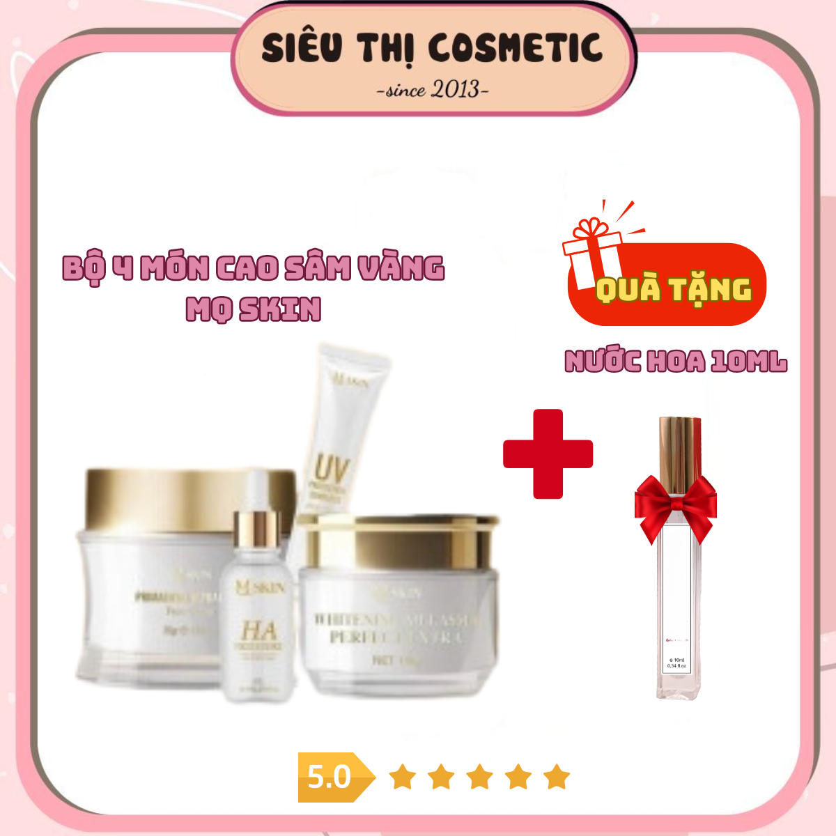 MQ Skin Sâm Vàng - Trọn bộ 4 món bảo vệ da toàn diện Kem face 20g, cốt nám, serum 10ml, chống nắng 20g + Tặng nước hoa