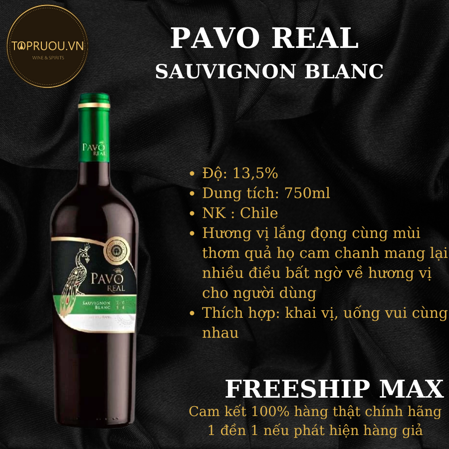 Rượu vang trắng top rượu - pavo real sauvignon blanc 750ml - hàng thật - giao nhanh