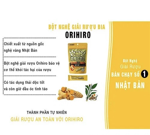 (Lẻ 1 gói 70mg) Tinh chất nghệ vàng Orihio Nhật giúp bảo vệ dạ dày, thanh lọc cơ thể.