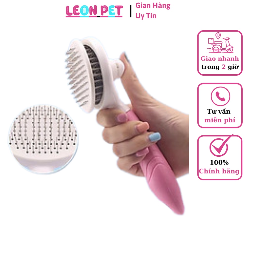 Lược Chải Lông Cho Chó Mèo - Lược Lấy Lông Rụng Cao Cấp (Có Nút Bấm Lấy Lông) - Leon Pet Store