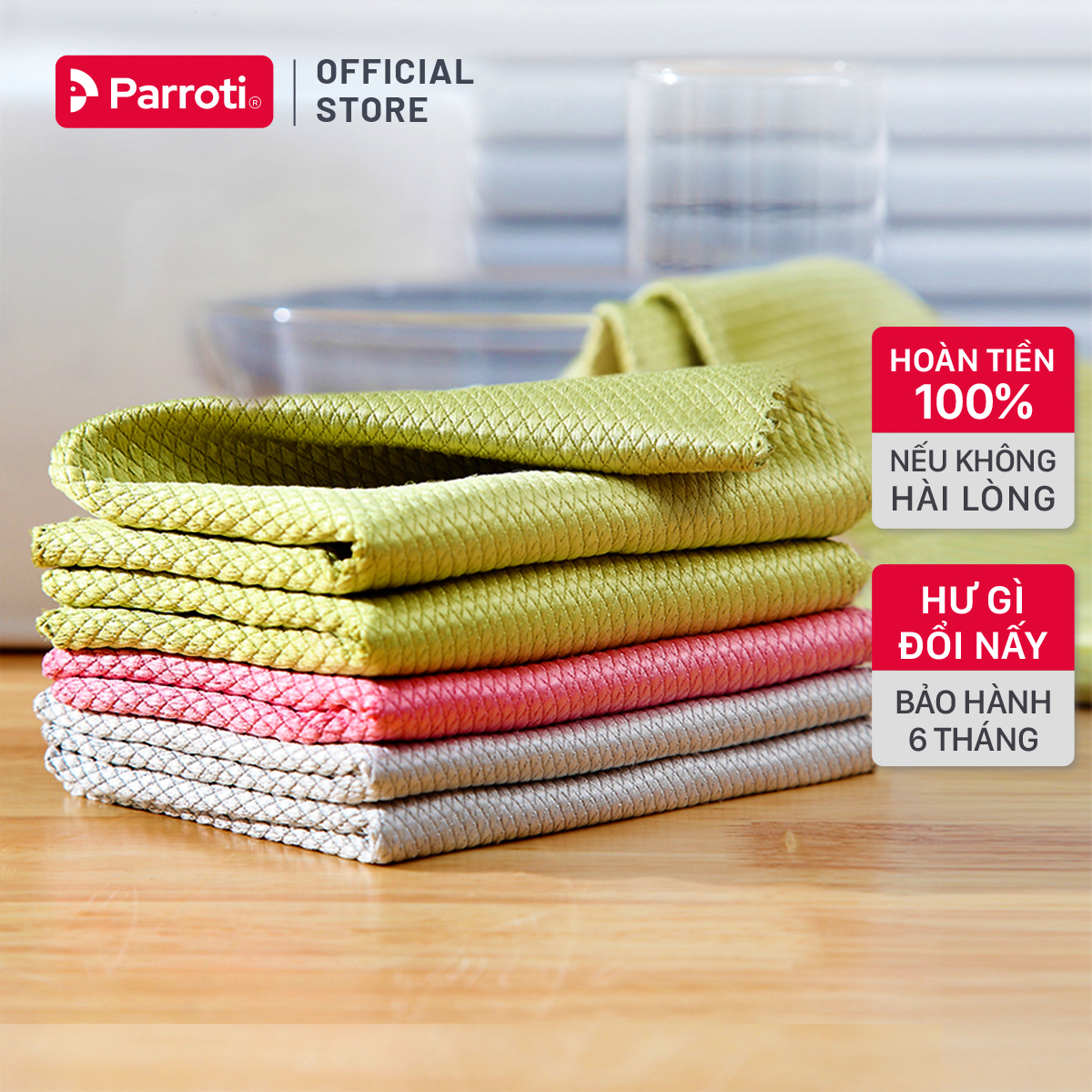 Combo 5 khăn lau kính siêu thấm hút, khăn lau đa năng lau kính, lau ô tô, lau mặt bàn, lau bếp Parroti Fiber FB01