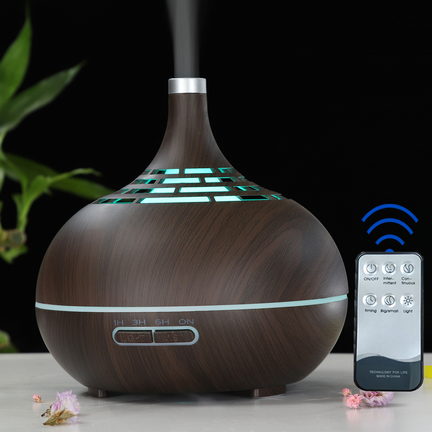 Máy Khuếch Tán Tinh Dầu có REMOTE Vân Gỗ Cao Cấp Dành Cho Gia Đình - Máy Xông Tinh Dầu Chính Hãng Công nghệ siêu âm Công Suất Cao