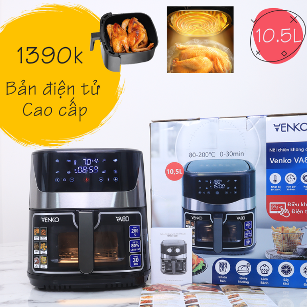 [BẢO HÀNH 12 THÁNG] Nồi chiên không dầu Nine Shield/ VENKO 10.5L/9L/7L Bảng điều khiển cơ- 10 chế độ nấu cài sẵn - Nồi chiên không dầu chính hãng