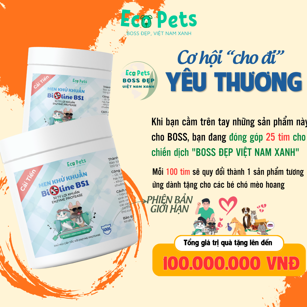 Men khử khuẩn Bioline BS1 khử mùi vệ sinh cho mèo, bột khử mùi cùng cát vệ sinh mèo 500g thương hiệu Ecopets