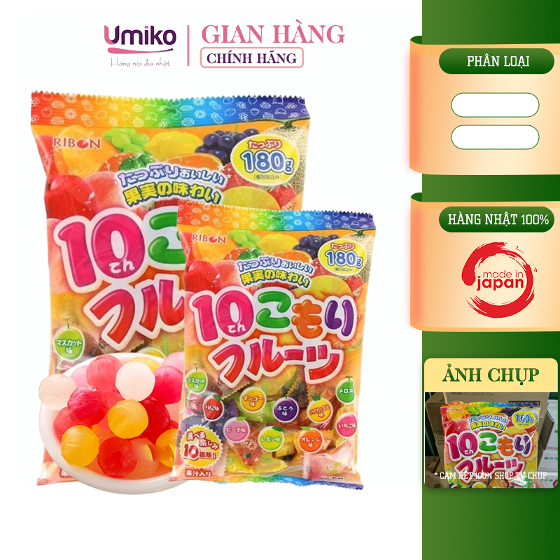 Kẹo trái cây 10 vị ribon nhật bản 180gr