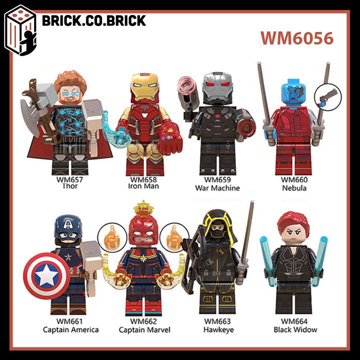 Minifigure Nhân Vật Siêu Anh Hùng Endgame- Đồ Chơi Lắp Ráp Mini Super Hero- Iron Man Thor Captain Hãng Marvels -WM6056