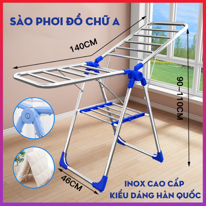 Sào phơi đồ hình chữ A, chất liệu inox siêu bền, chịu lực tốt, chống trượt, tích hợp luôn phơi giày dép, gấp gọn dễ dàng