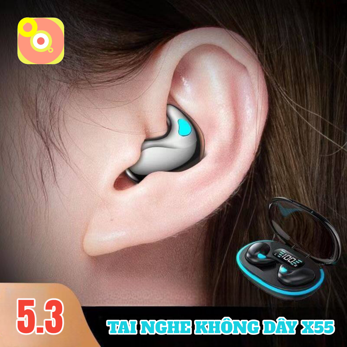 Tai Nghe Bluetooth 5.3 Nhét Tai X55 Mỏng Nhẹ Nằm Ngủ, Micro Tích Hợp, Chống Nước - Hàng Nhập Khẩu Cao cấp