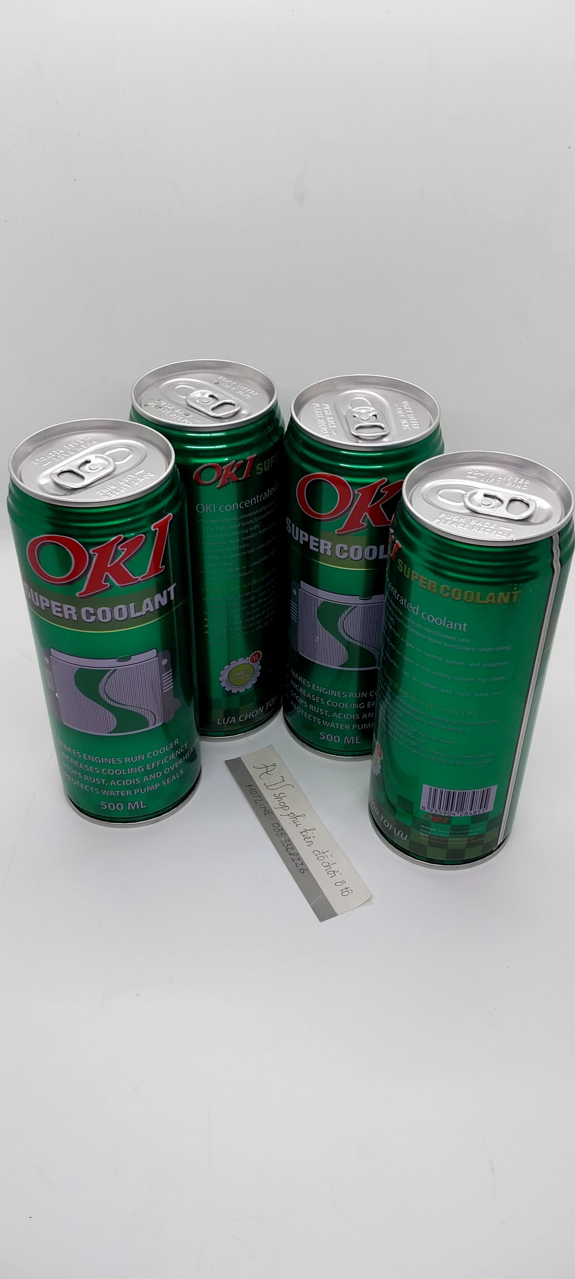 Combo 4 lon nước và lẻ 1 lon nước làm mát xe ô tô, xe máy màu xanh oki super coolant 500ml