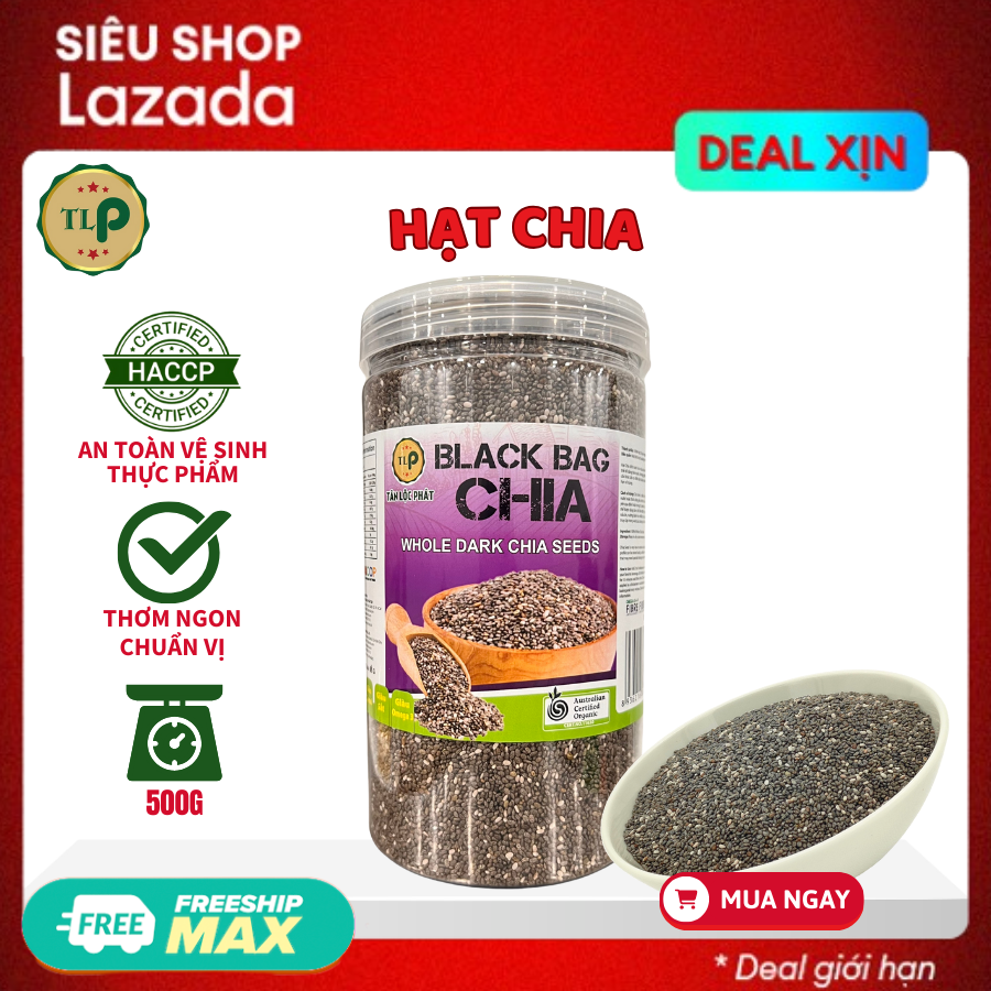 Hạt Chia Úc TLP.100% Organic Ăn Kiêng Giảm Cân Hạt Chuẩn Sạch Đều Đẹp Hũ 500g