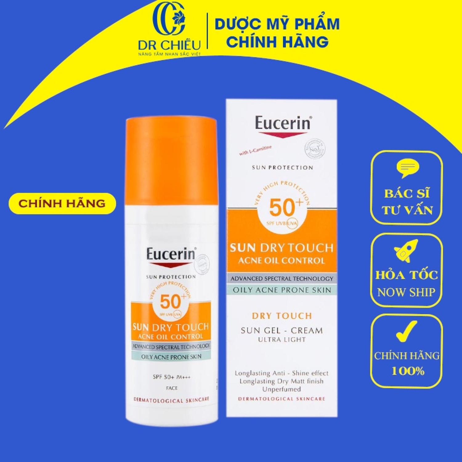Kem chống nắng eucerin ⚜️chính hãng ⚜️kem chống nắng eucerin sun ɡel cream oil control spf 50+ 50ml