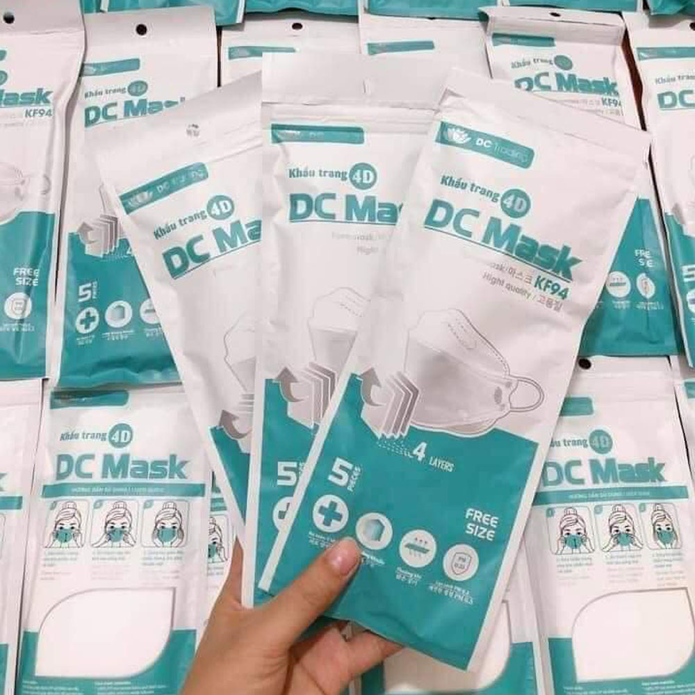 Set 50 khẩu trang kf94 dc mask 4D 4 lớp kháng khuẩn lọc bụi mịn cao cấp