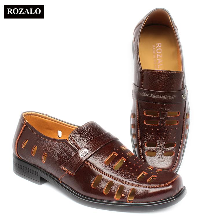 Giày lười nam đục lỗ da bò Rozalo R3586