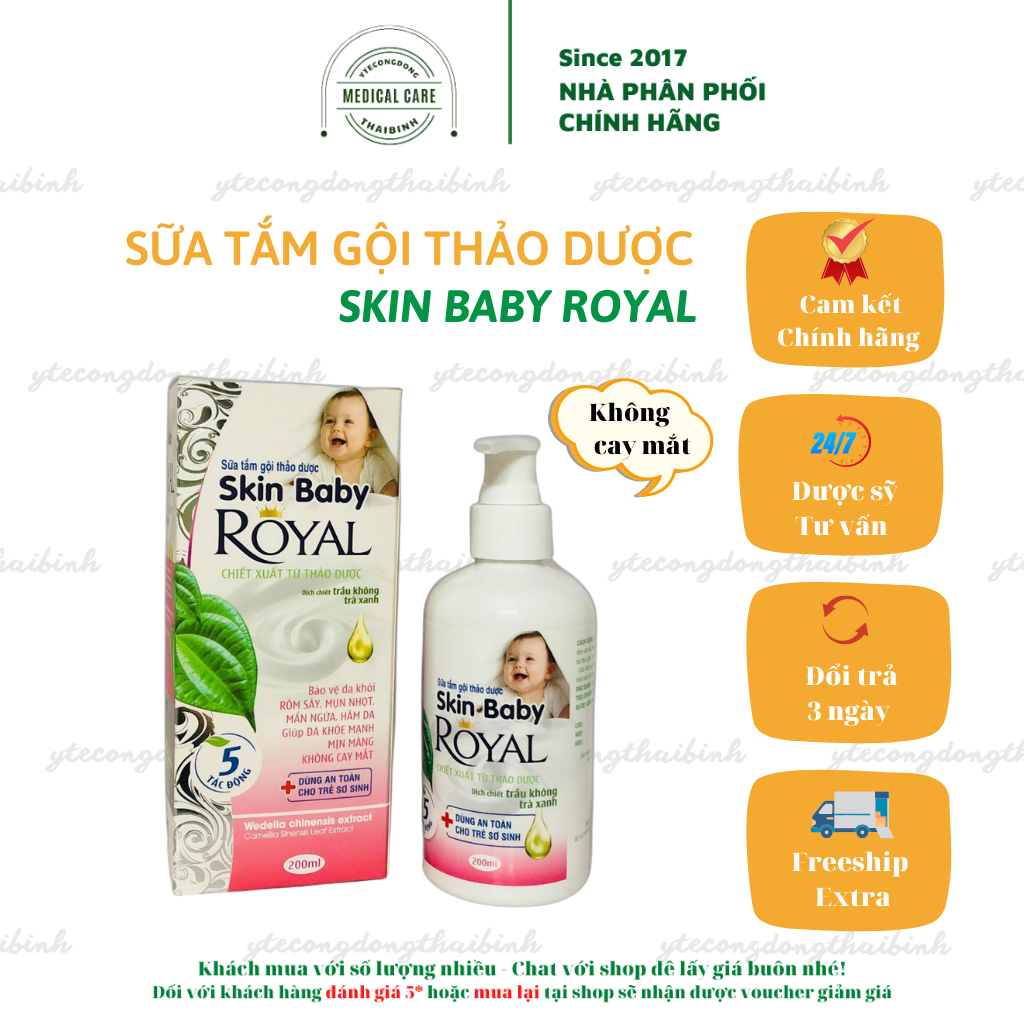Sữa tắm gội thảo dược Skin Baby Royal - Sữa tắm toàn thân cho bé 200ml