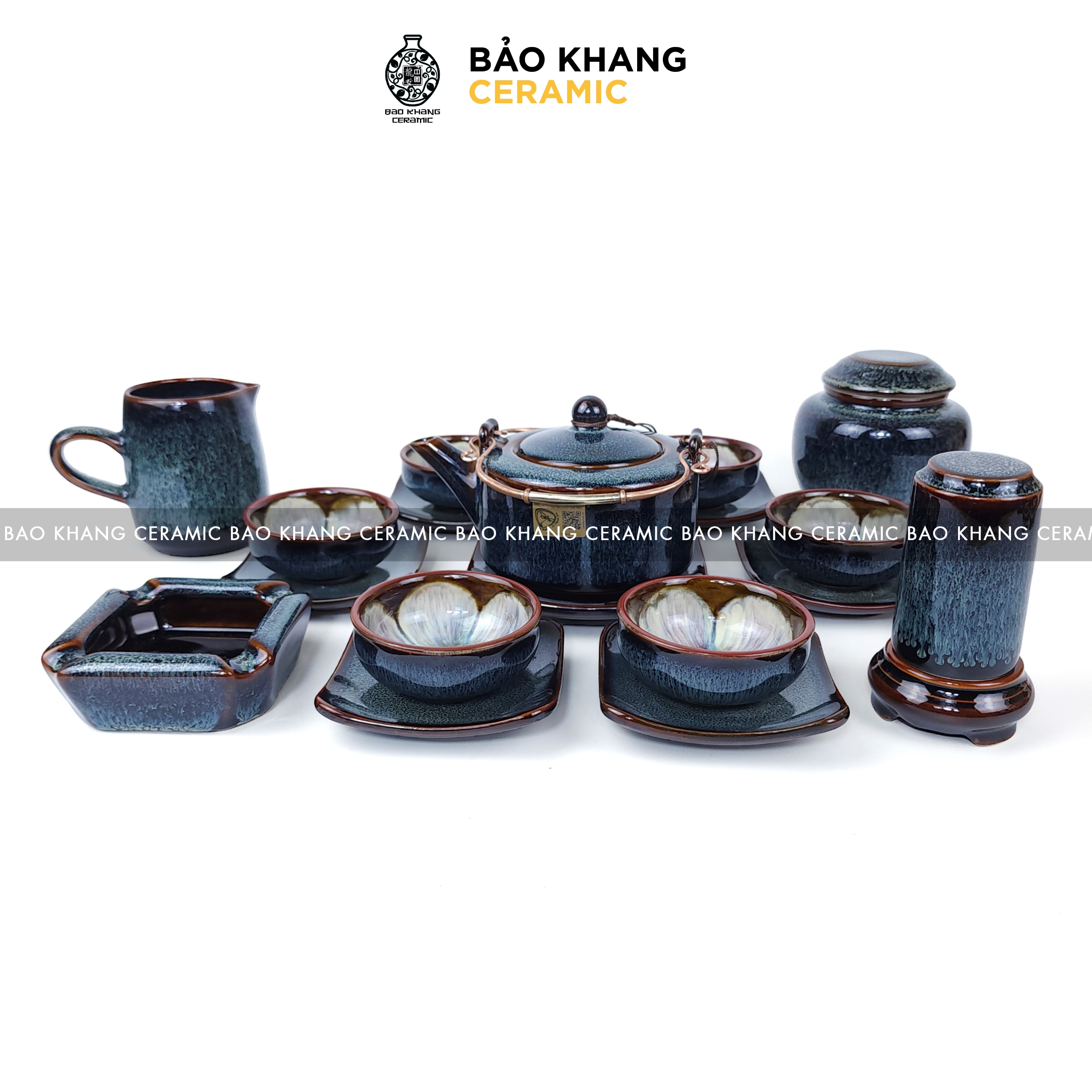 Bộ ấm chén nghệ nhân Bát Tràng , bộ ấm chén hỏa biến của nghệ nhân Tô Thanh Sơn một trong 4 người anh hưởng nhất của Bát Tràng Gốm sứ Bát Tràng Bảo Khang