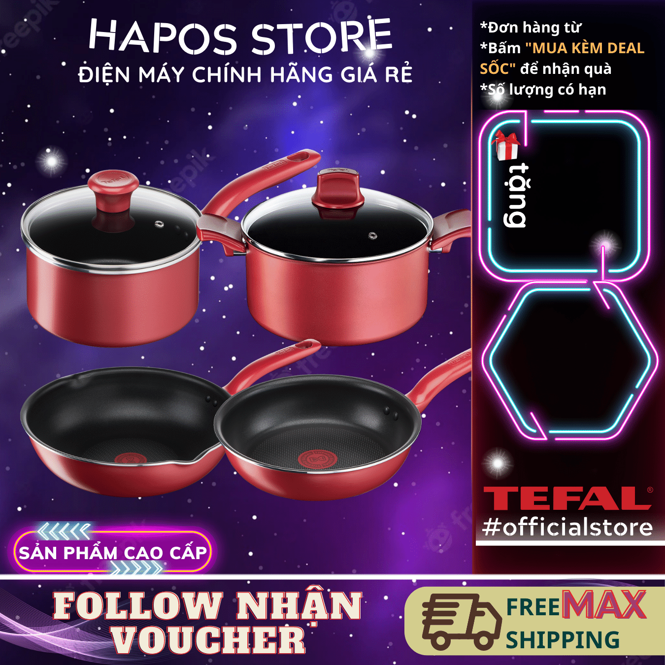 Chảo chống dính đáy từ lòng sâu cao cấp 24cm 28cm Tefal So Chef - Hapos