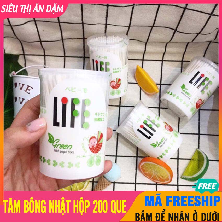Hộp 200 que tăm bông life nhật cho trẻ sơ sinh - tăm bông đầu mềm kháng khuẩn, an toàn cho bé sơ sinh - tăm bông cho trẻ sơ sinh, tăm bông ngoáy tai, tăm bông cho bé, tam bong sơ sinh - sieu thi an dam