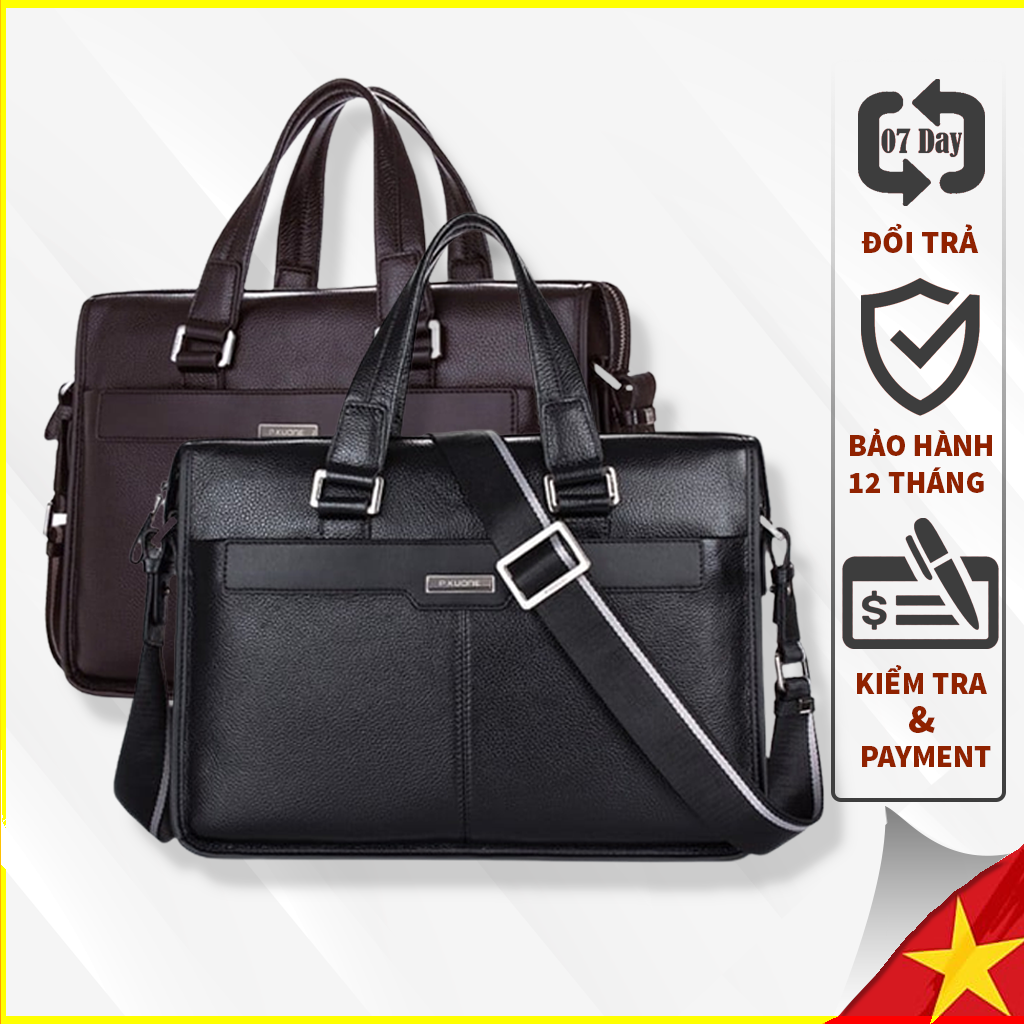 [BẢO HÀNH TRỌN ĐỜI] Cặp Da Công Sở P.KUONE TZ11 -  Chiếc Túi Da Thật Vừa Đựng Được Laptop, Tài Liệu, Giấy Tờ...
