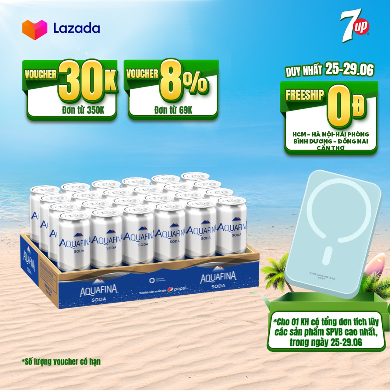 Thùng 24 Lon Nước Uống Có Gaz Aquafina Soda (320ml/lon)